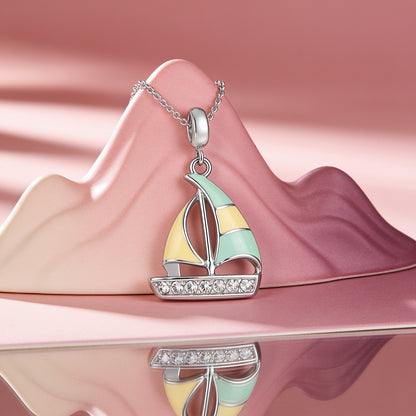 Crystal Sailboat 925 Sterling Silver Charm Pendant