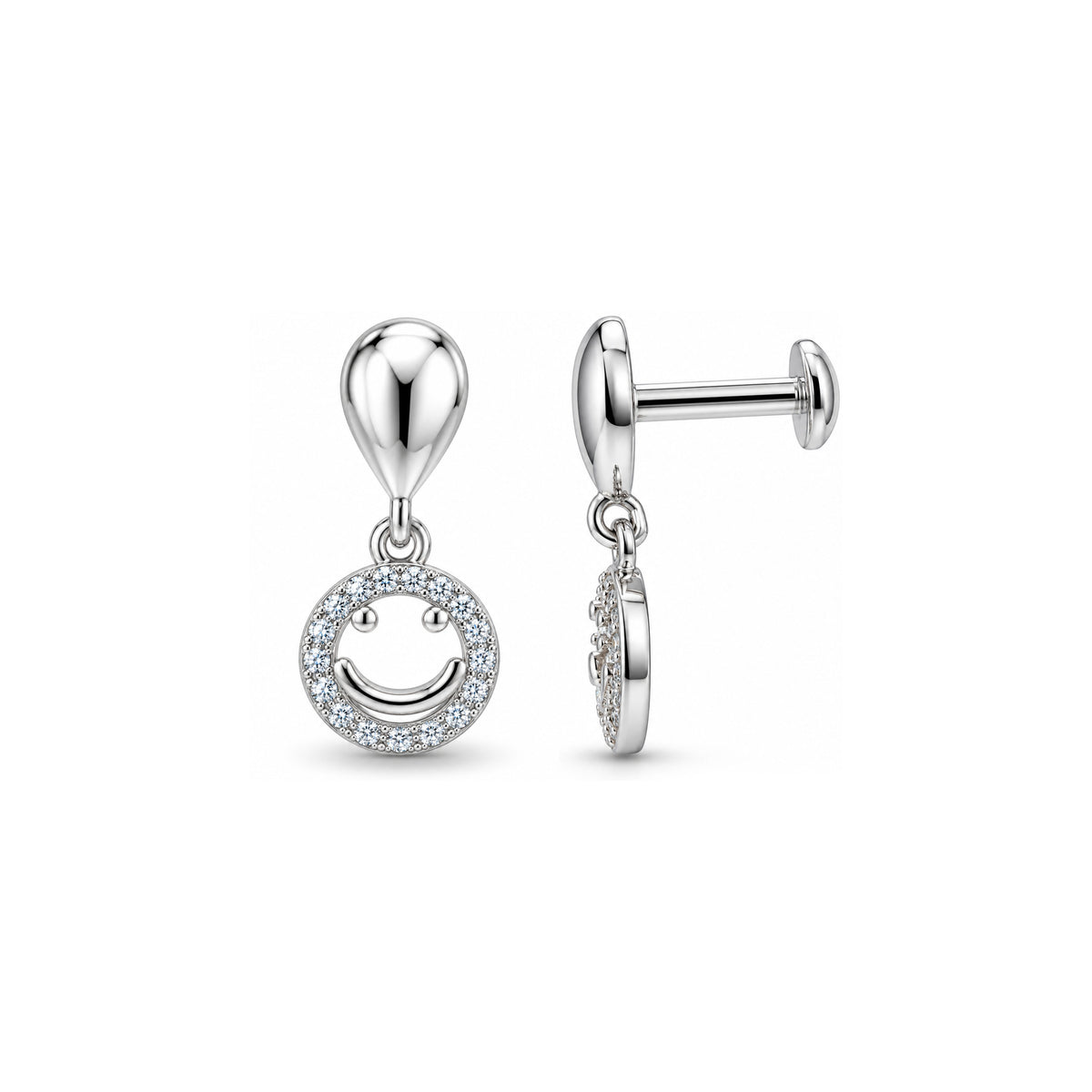 Crystal Smiley Face Sterling Silver Earring
