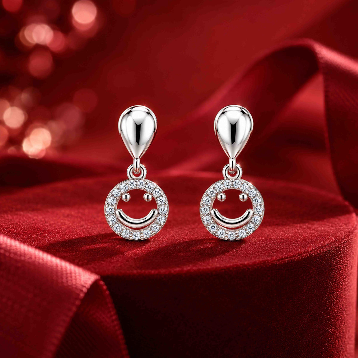 Crystal Smiley Face Sterling Silver Earring