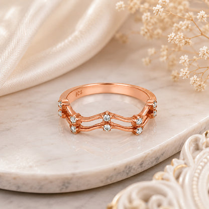 Crystal Symphony 925 Sterling Silver Rose Finish Ring