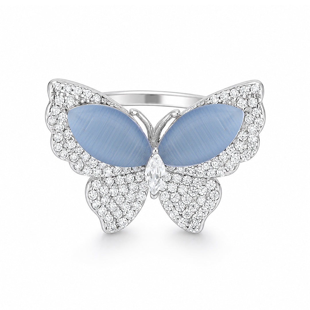 Crystal Wings 925 Sterling Silver Butterfly Statement Ring