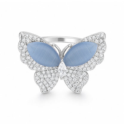 Crystal Wings 925 Sterling Silver Butterfly Statement Ring