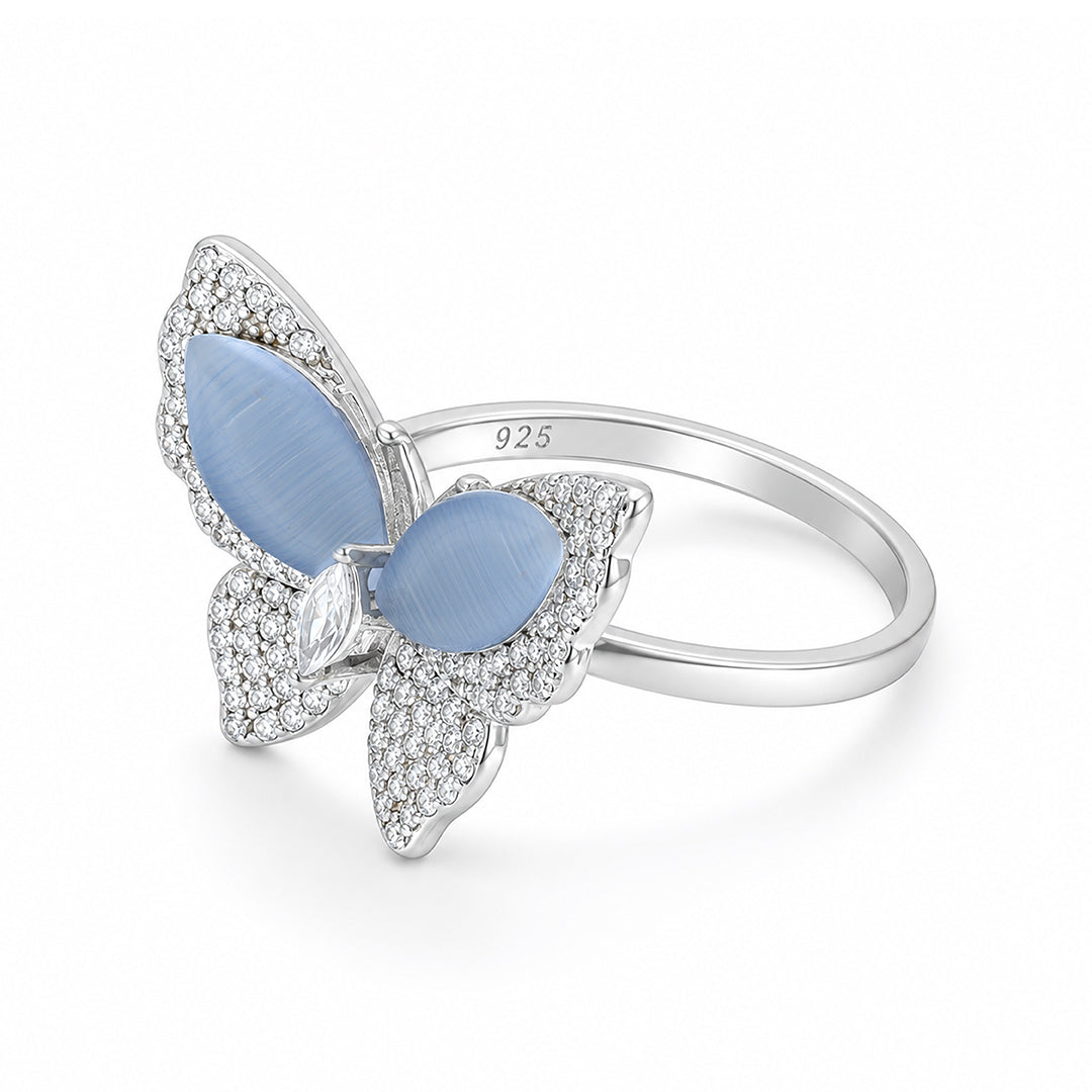 Crystal Wings 925 Sterling Silver Butterfly Statement Ring