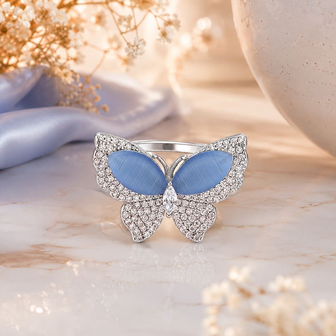 Crystal Wings 925 Sterling Silver Butterfly Statement Ring