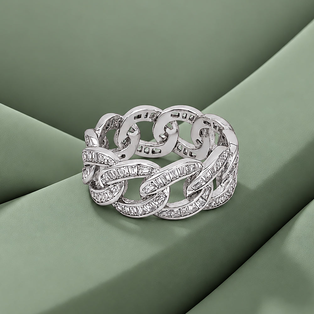 Cuban Link Sparkle 925 Sterling Silver Ring for women