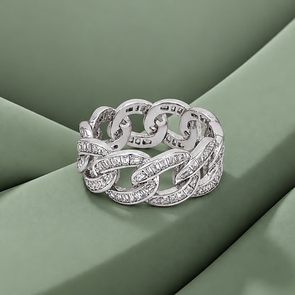 Cuban Link Sparkle 925 Sterling Silver Ring for women
