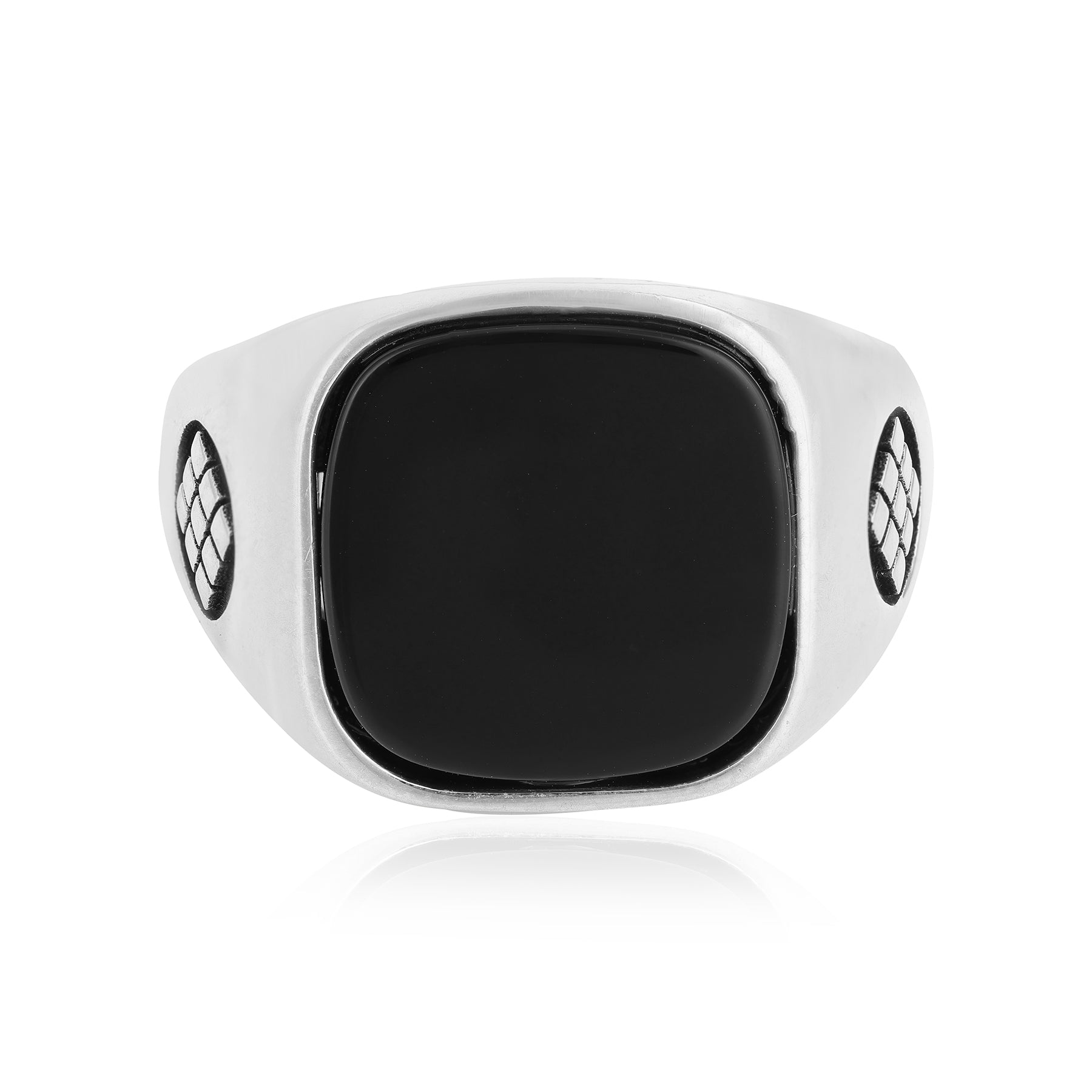 Cubic Block Sterling Silver Black Agate Ring