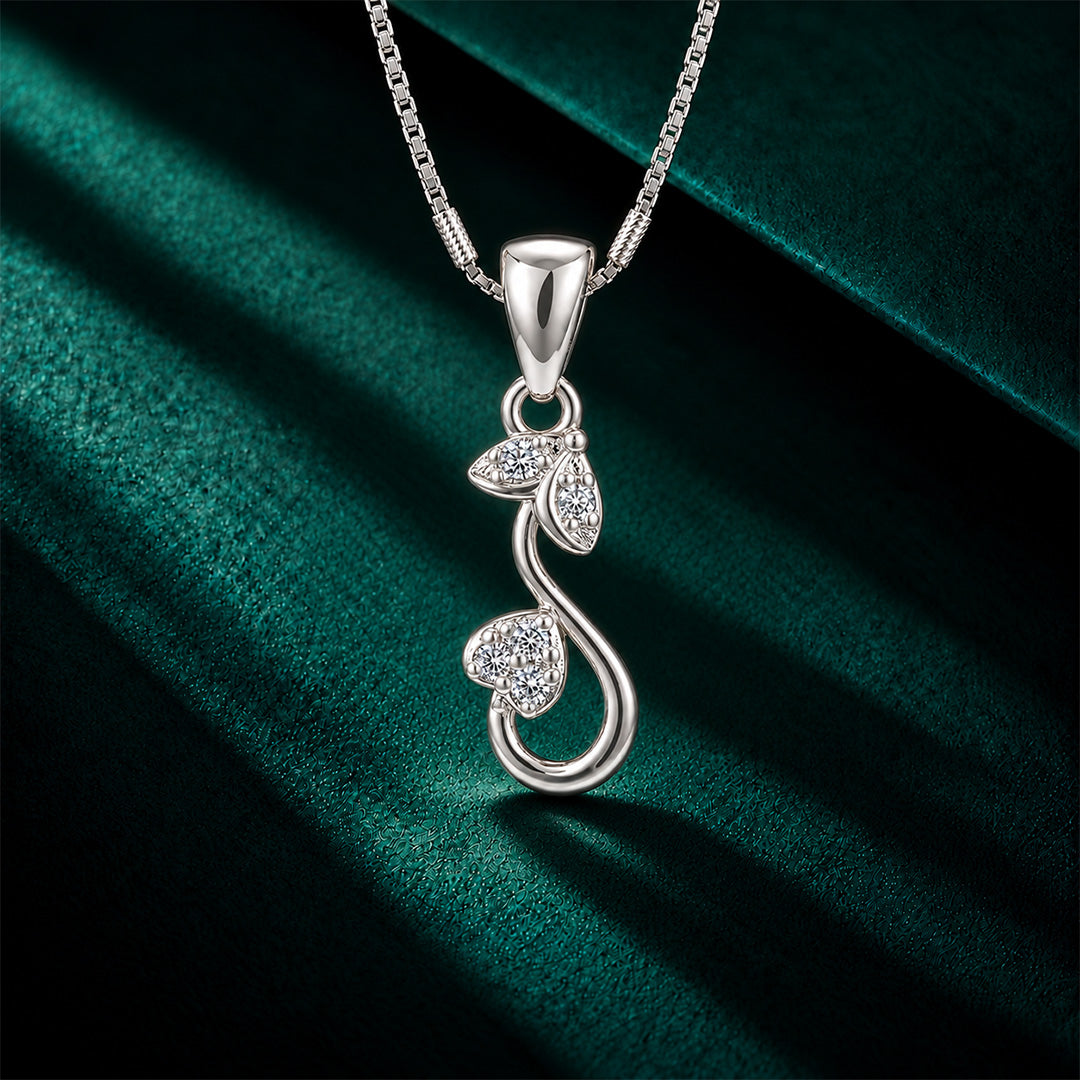 Curved Heart Leaf Sterling Silver Pendant