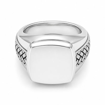 Cushion Basket Weave Silver Signet Ring