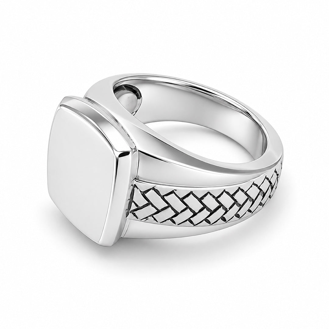 Cushion Basket Weave Silver Signet Ring