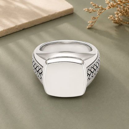 Cushion Basket Weave Silver Signet Ring