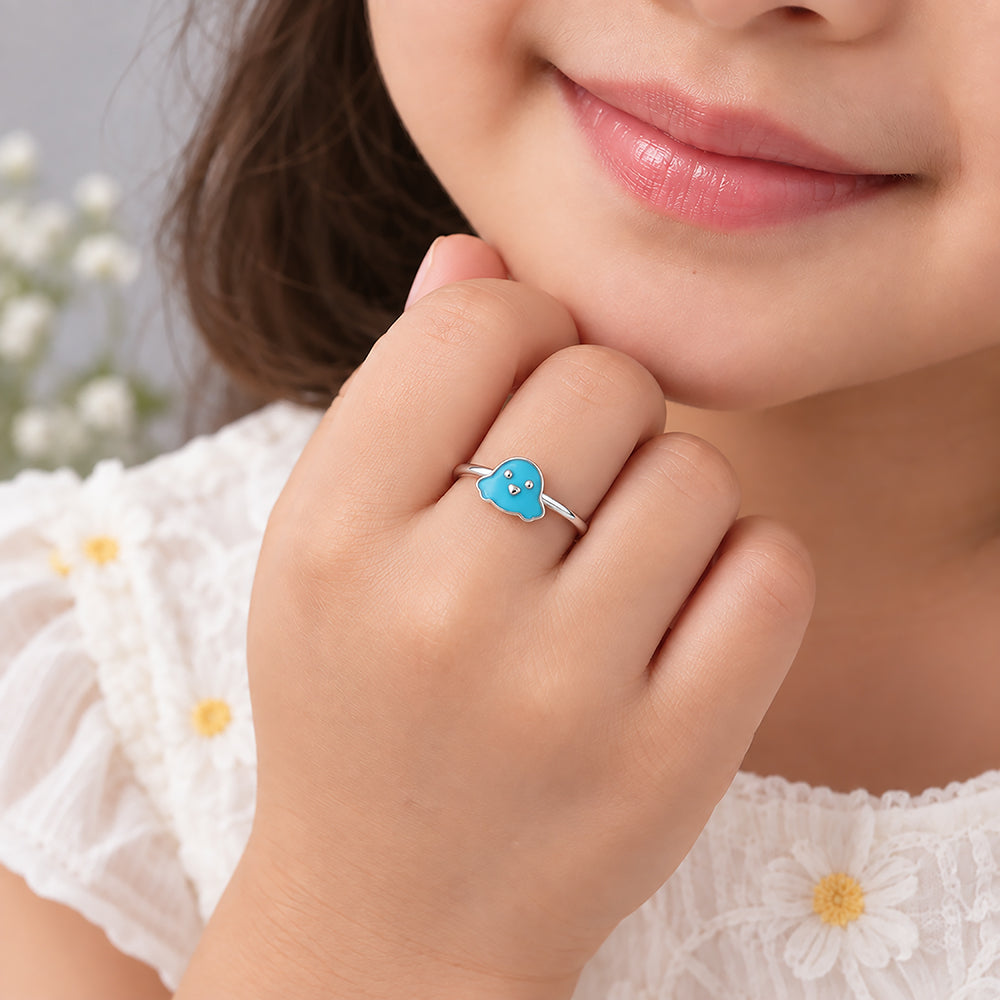 Cute Blue Enamel Puppy Sterling Silver Ring