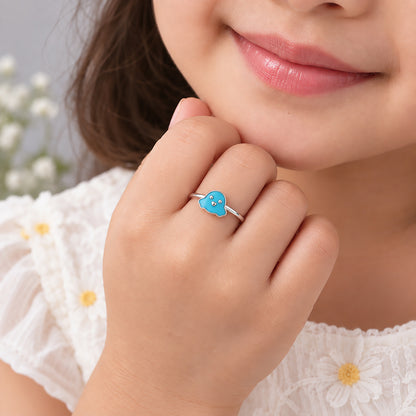 Cute Blue Enamel Puppy Sterling Silver Ring