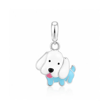 Cute Cartoon Puppy Dangle 925 Sterling Silver Charm for Kids