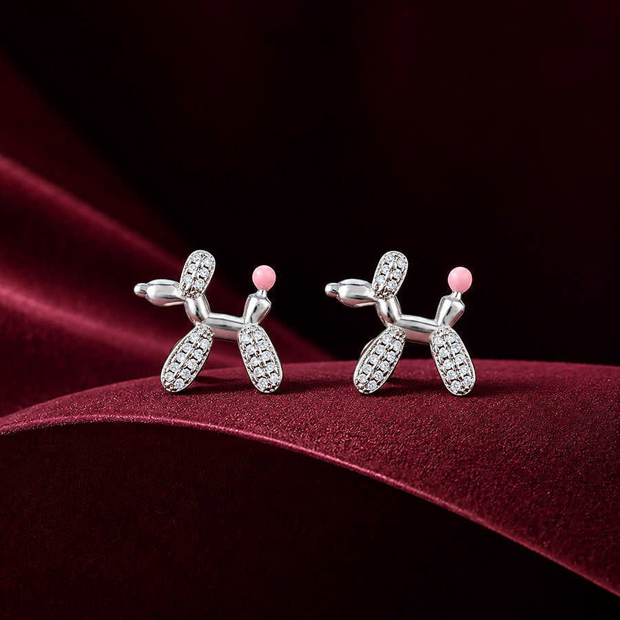 Cute Dog 925 Sterling Silver Pink Accent Earrings for Women