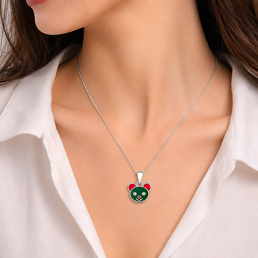 Cute Enamel Bear Character Sterling Silver Pendant
