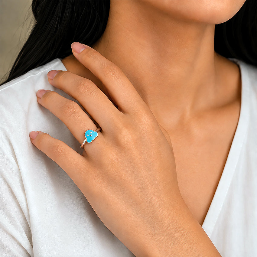 Cute Blue Enamel Puppy Sterling Silver Ring