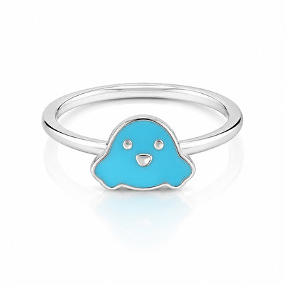 Cute Blue Enamel Puppy Sterling Silver Ring