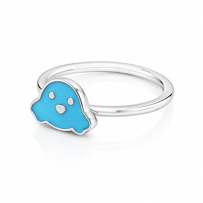 Cute Blue Enamel Puppy Sterling Silver Ring