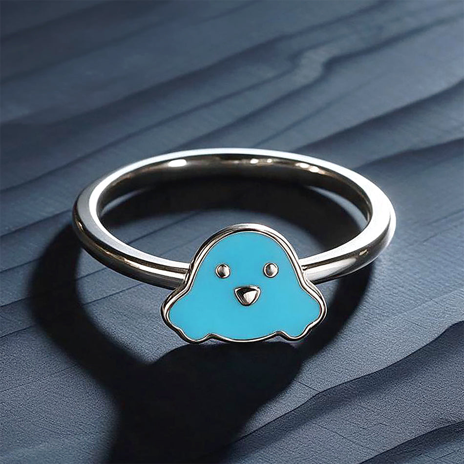 Cute Blue Enamel Puppy Sterling Silver Ring