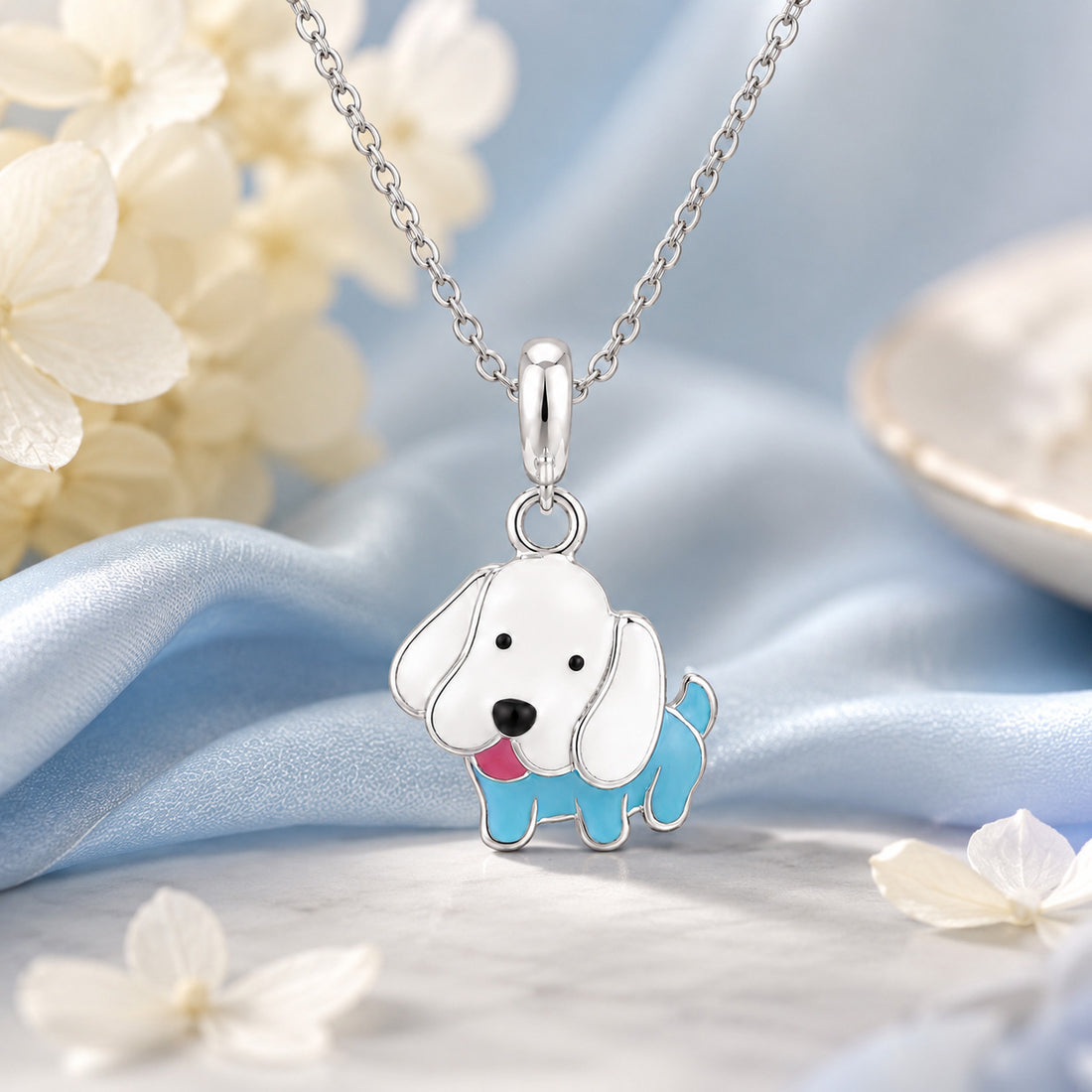 Cute Cartoon Puppy Dangle 925 Sterling Silver Charm for Kids