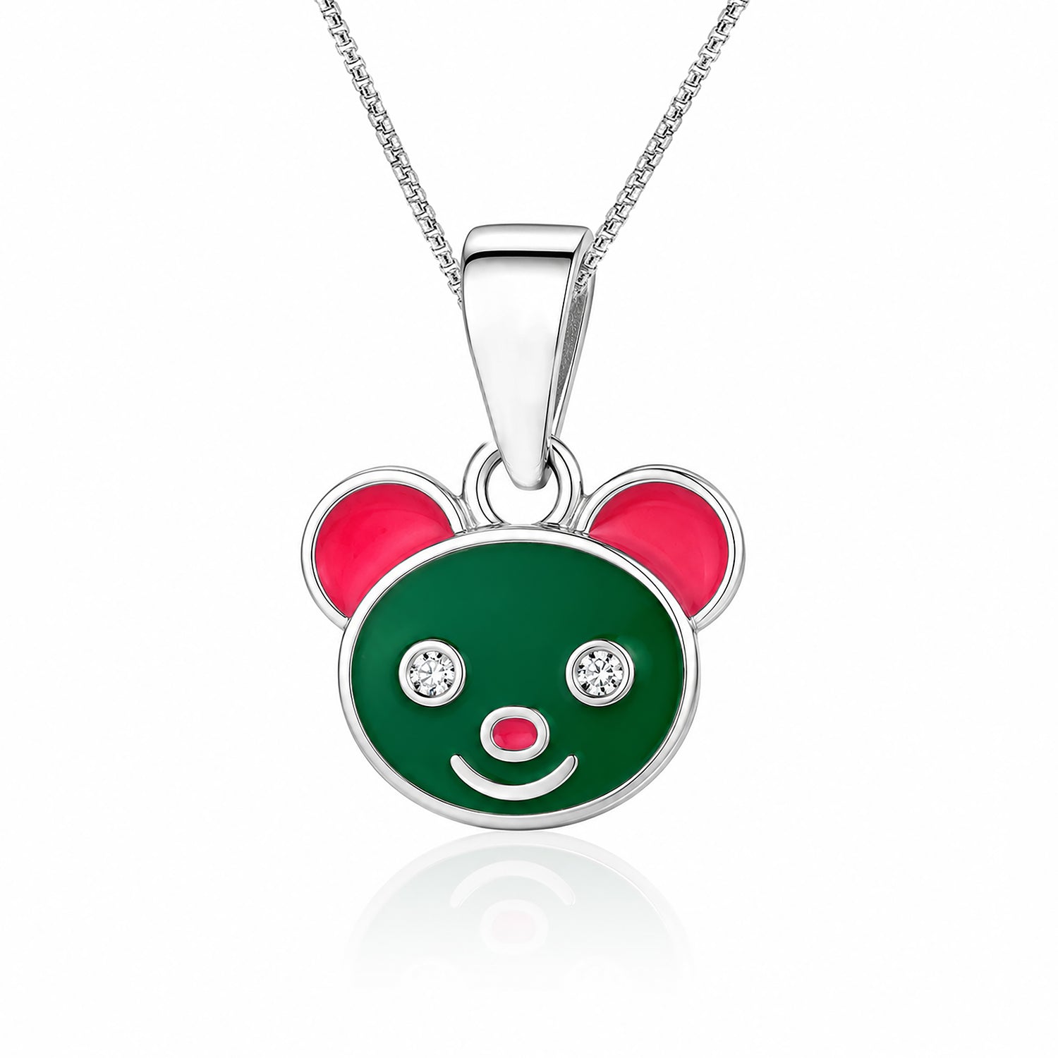 Cute Enamel Bear Character Sterling Silver Pendant