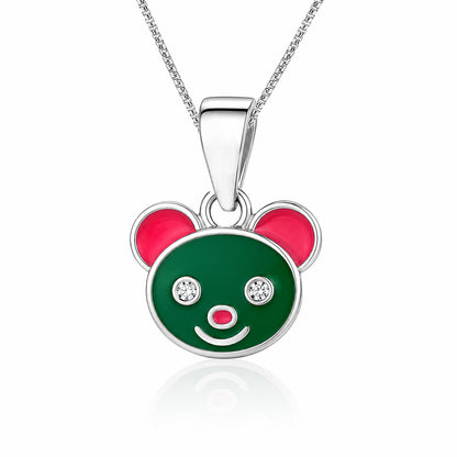 Cute Enamel Bear Character Sterling Silver Pendant