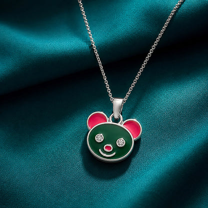 Cute Enamel Bear Character Sterling Silver Pendant