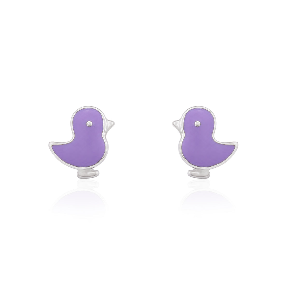 Cute Lavender Bird Charm 925 Sterling Silver Baby Stud