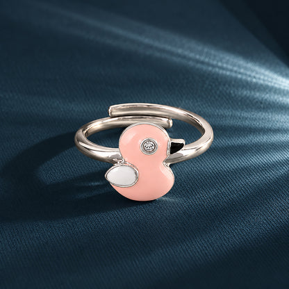 Cute Pink Duckling 925 Sterling Silver Ring for Baby