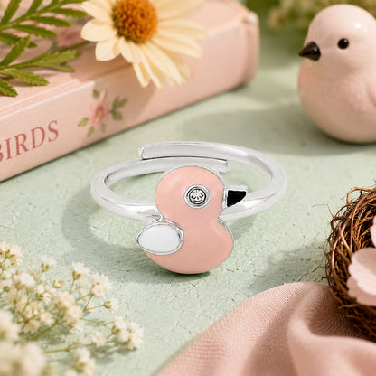 Cute Pink Duckling 925 Sterling Silver Ring for Baby