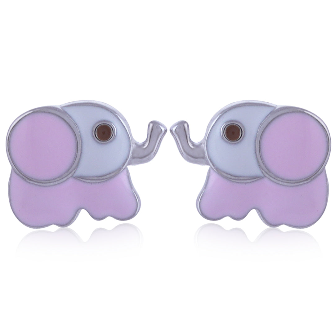 Cute Pink Elephant Charm 925 Sterling Silver Baby Stud 