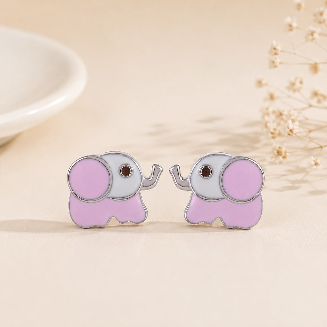 Cute Pink Elephant Charm 925 Sterling Silver Baby Stud 