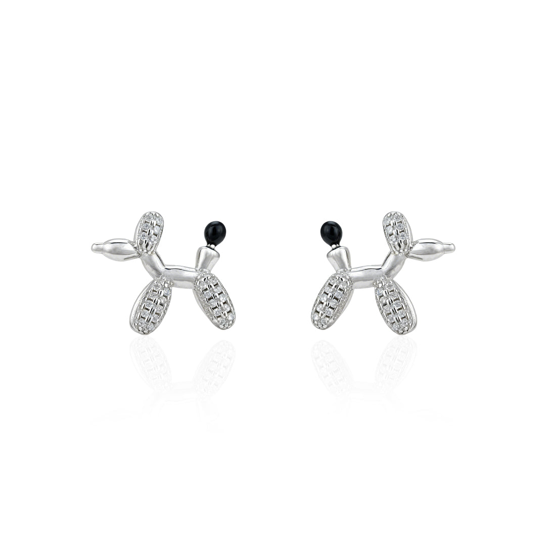 Cute Poodle Design 925 Sterling Silver Sparkling Earrings for Women