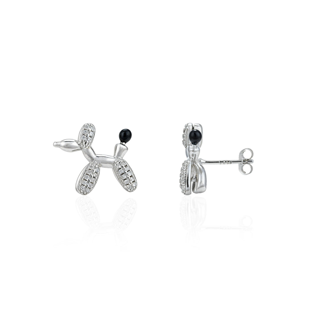 Cute Poodle Design 925 Sterling Silver Sparkling Earrings for Women