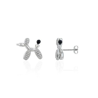 Cute Poodle Design 925 Sterling Silver Sparkling Earrings for Women