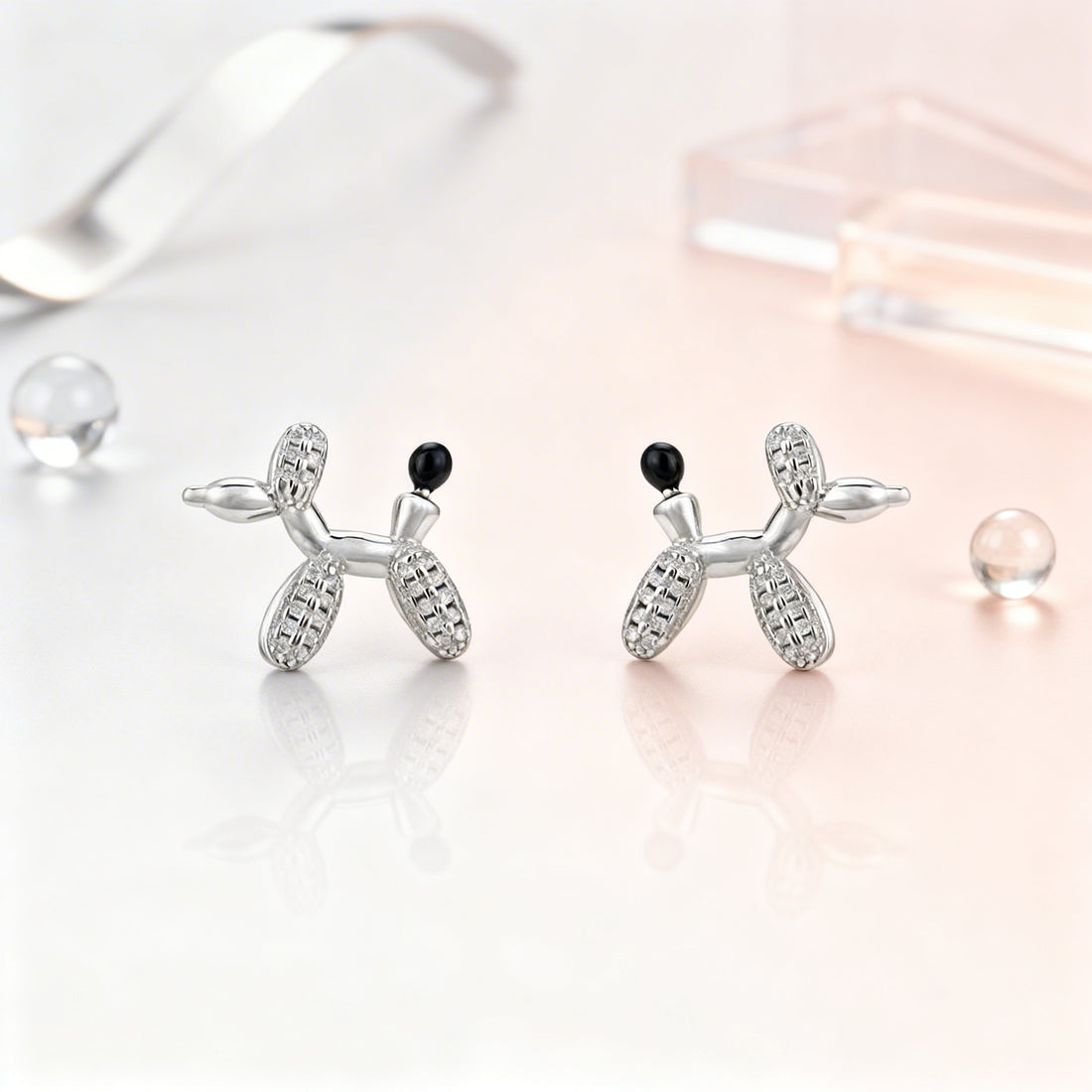 Cute Poodle Design 925 Sterling Silver Sparkling Earrings for Women
