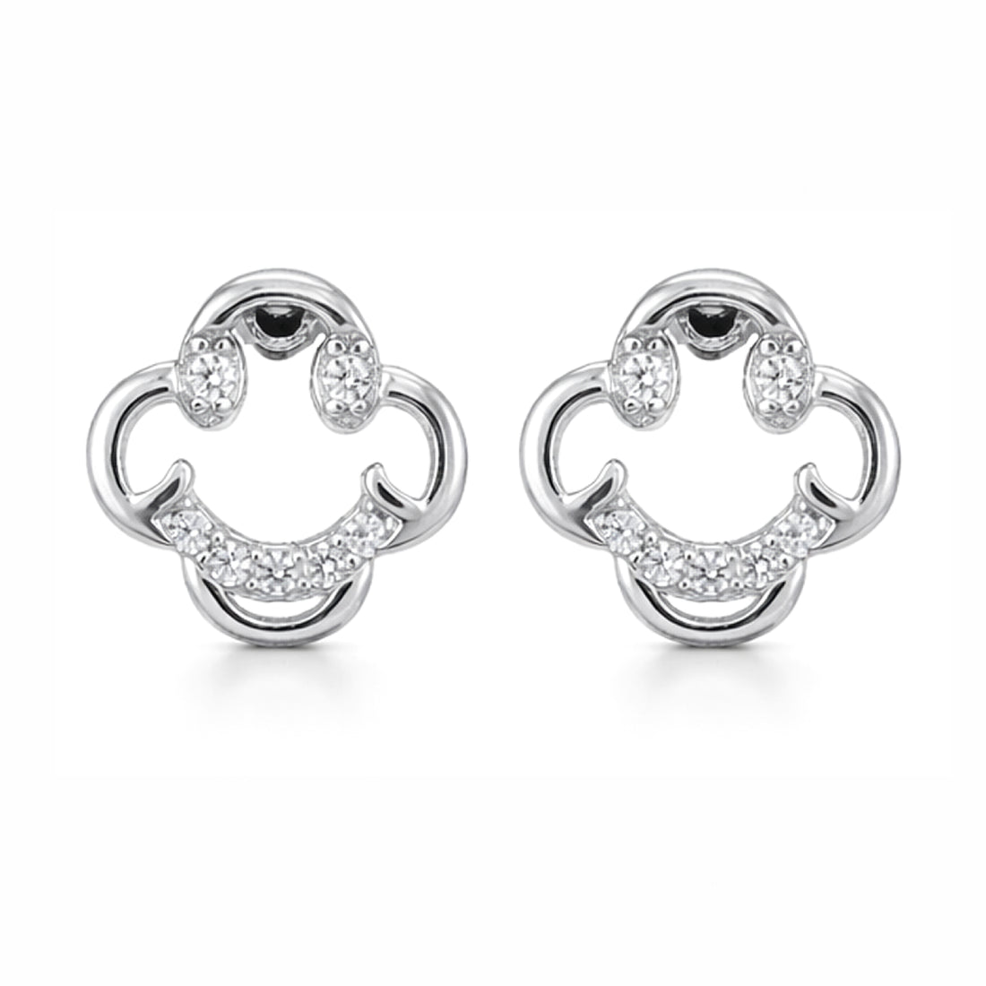 Pair of silver earrings with black gemstones on a white background