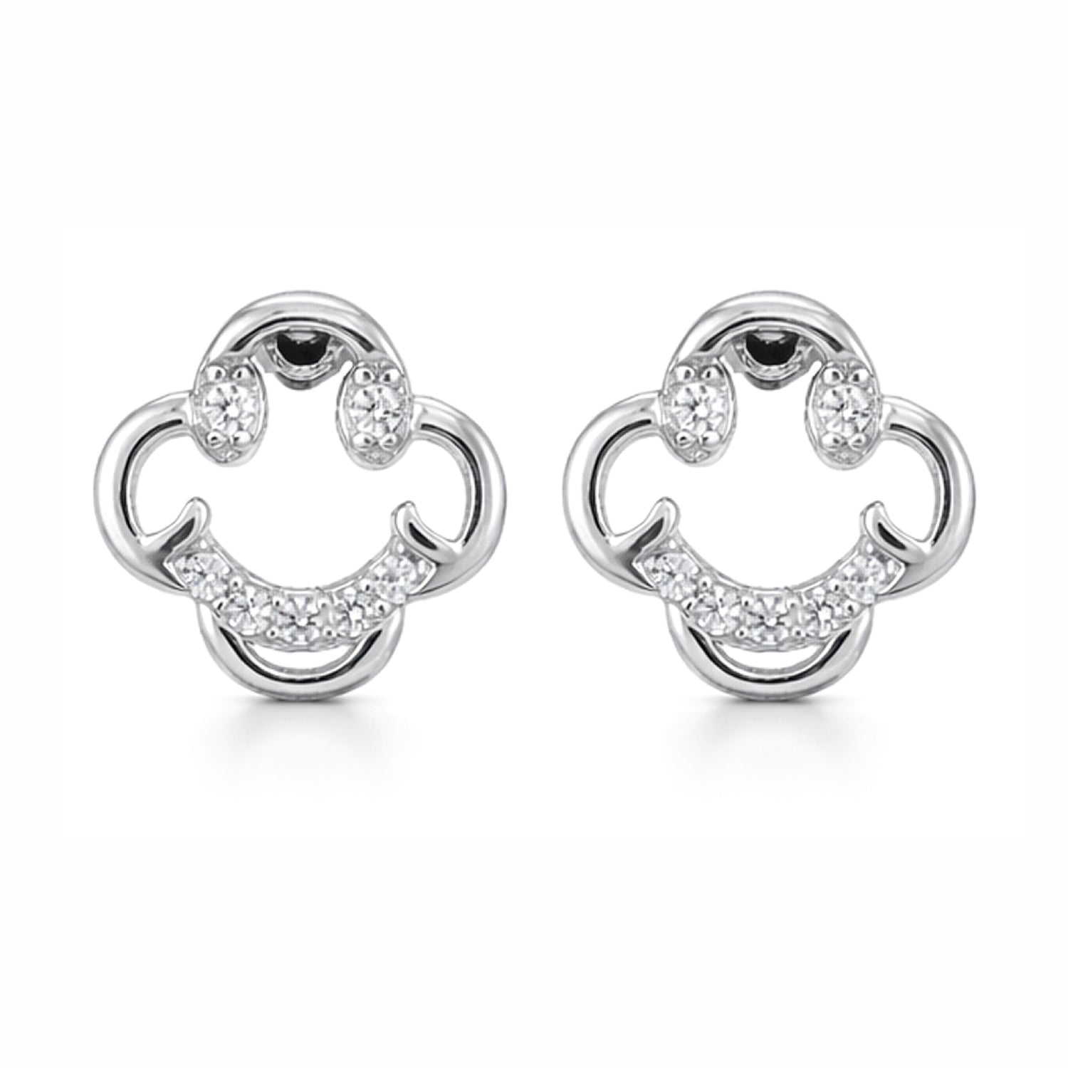 Pair of silver earrings with black gemstones on a white background