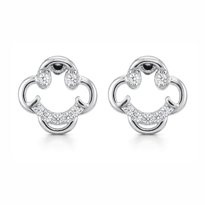 Pair of silver earrings with black gemstones on a white background