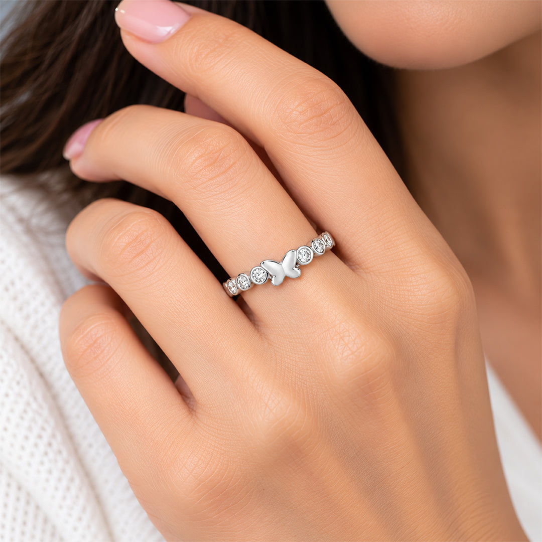 Dainty Butterfly Eternity Accent Sterling Silver Ring