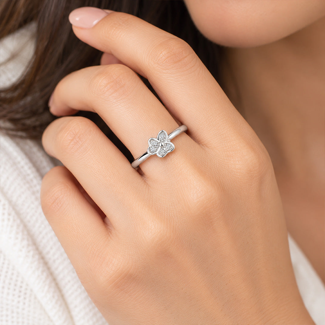 Dainty Butterfly Pave Accent Sterling Silver Ring