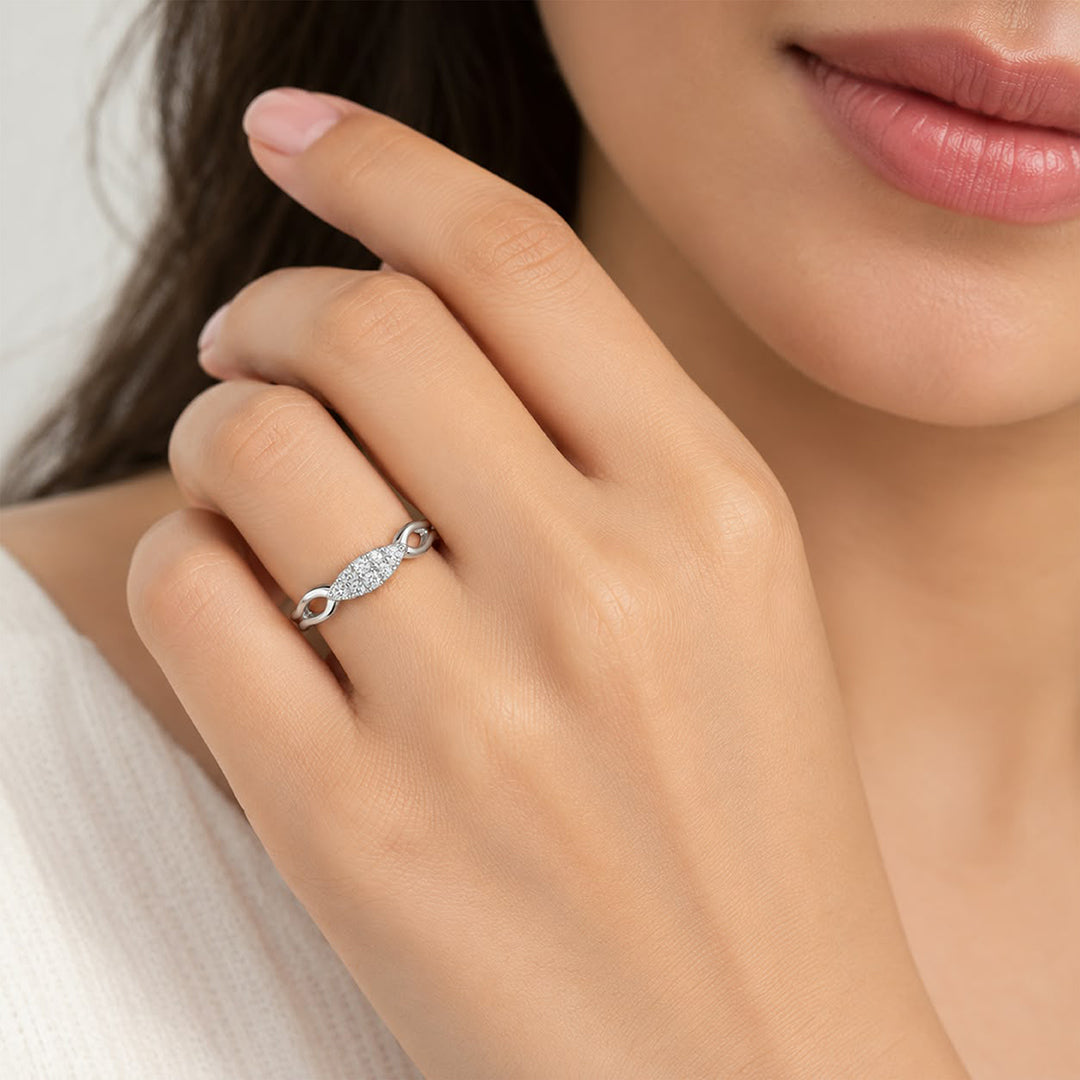 Dainty Marquise Cluster Split Shank Sterling Silver Ring