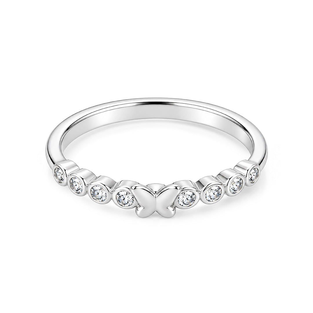 Dainty Butterfly Eternity Accent Sterling Silver Ring