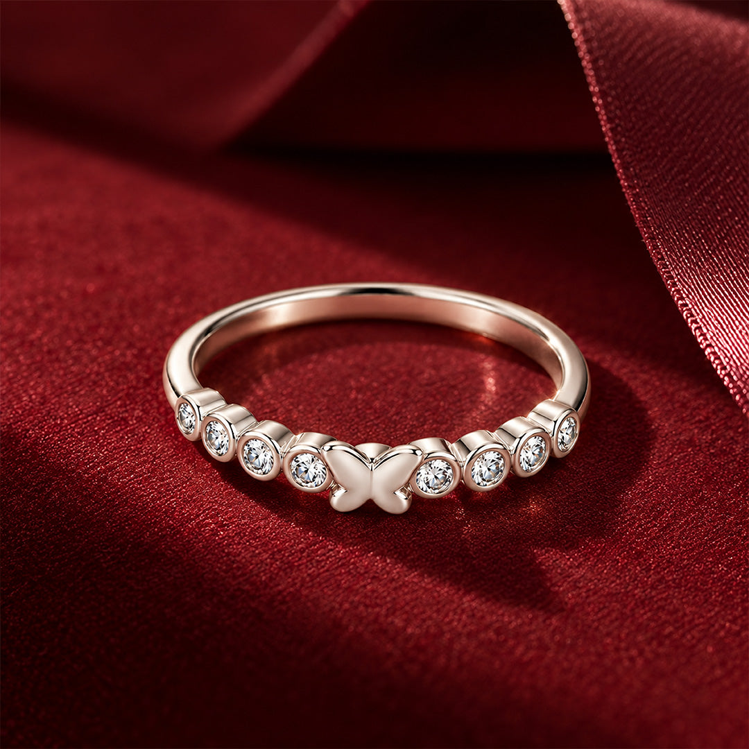 Dainty Butterfly Eternity Accent Sterling Silver Ring