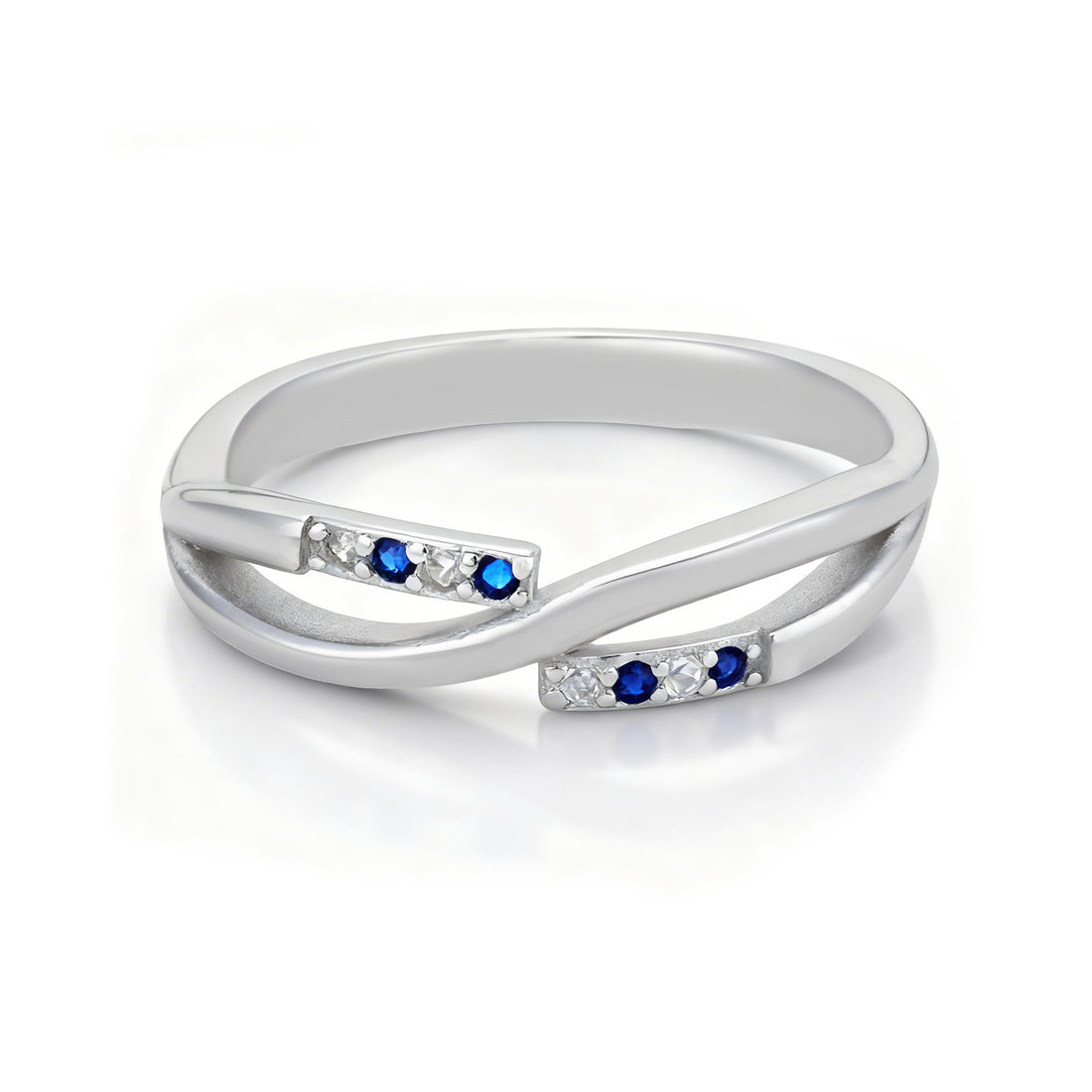 Dainty Crossover Blue Accent 925 Sterling Silver Ring for Women