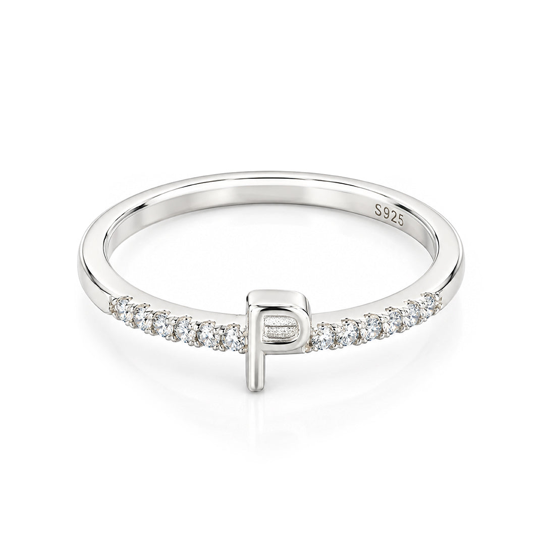 Dainty Initial "P" Sterling Silver Ring