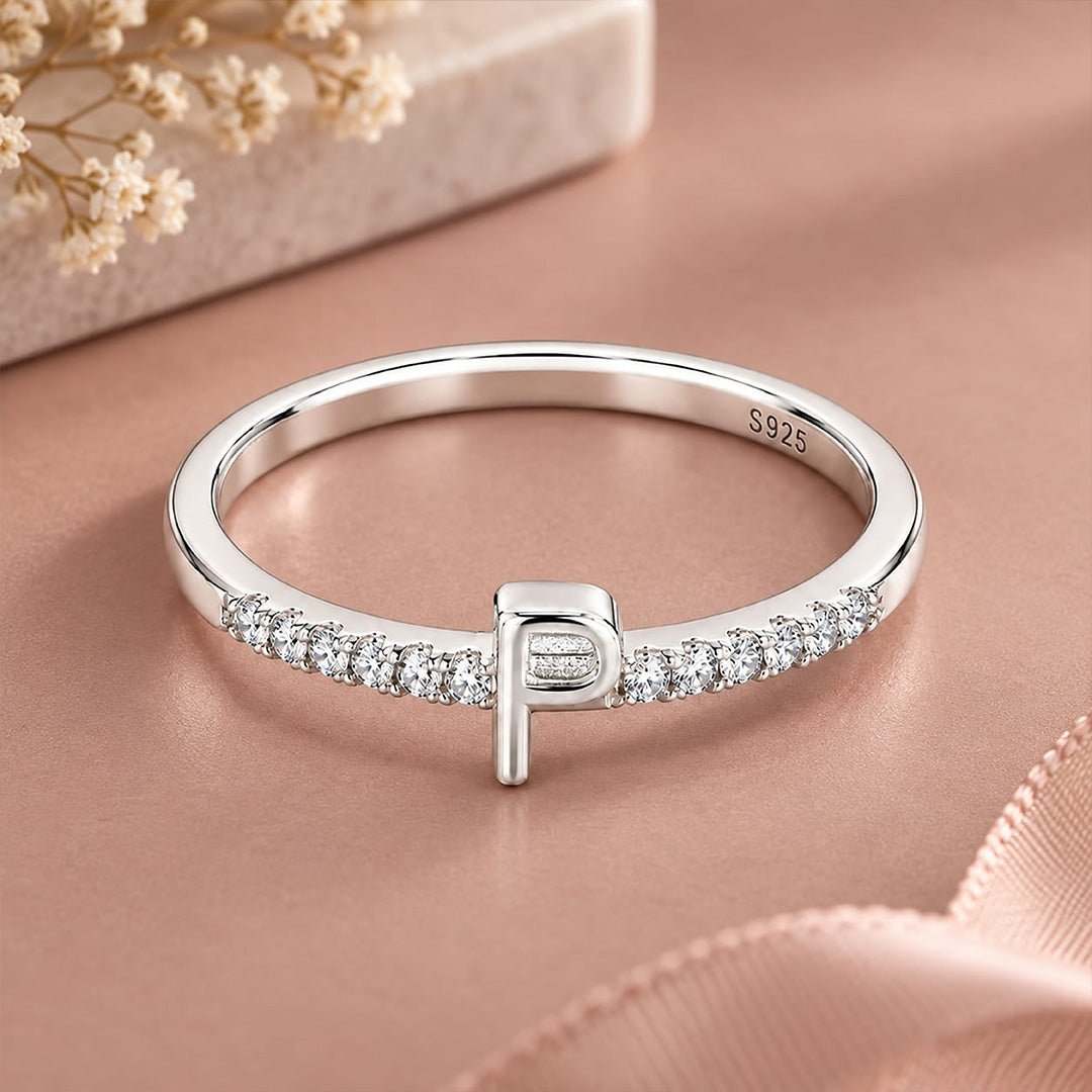 Dainty Initial "P" Sterling Silver Ring