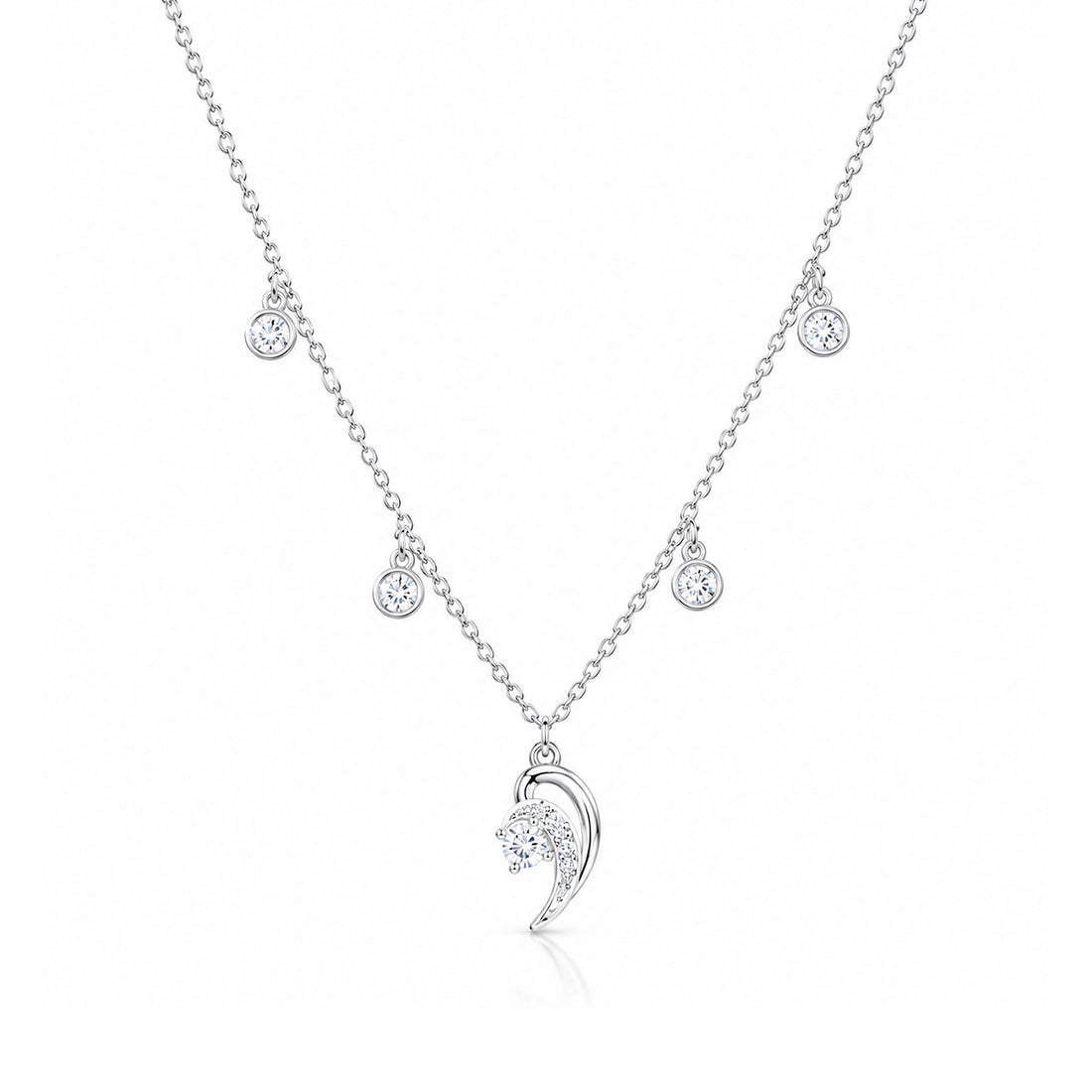 Dainty Moonlight Sparkle 925 Sterling Silver Chain Pendant for Women