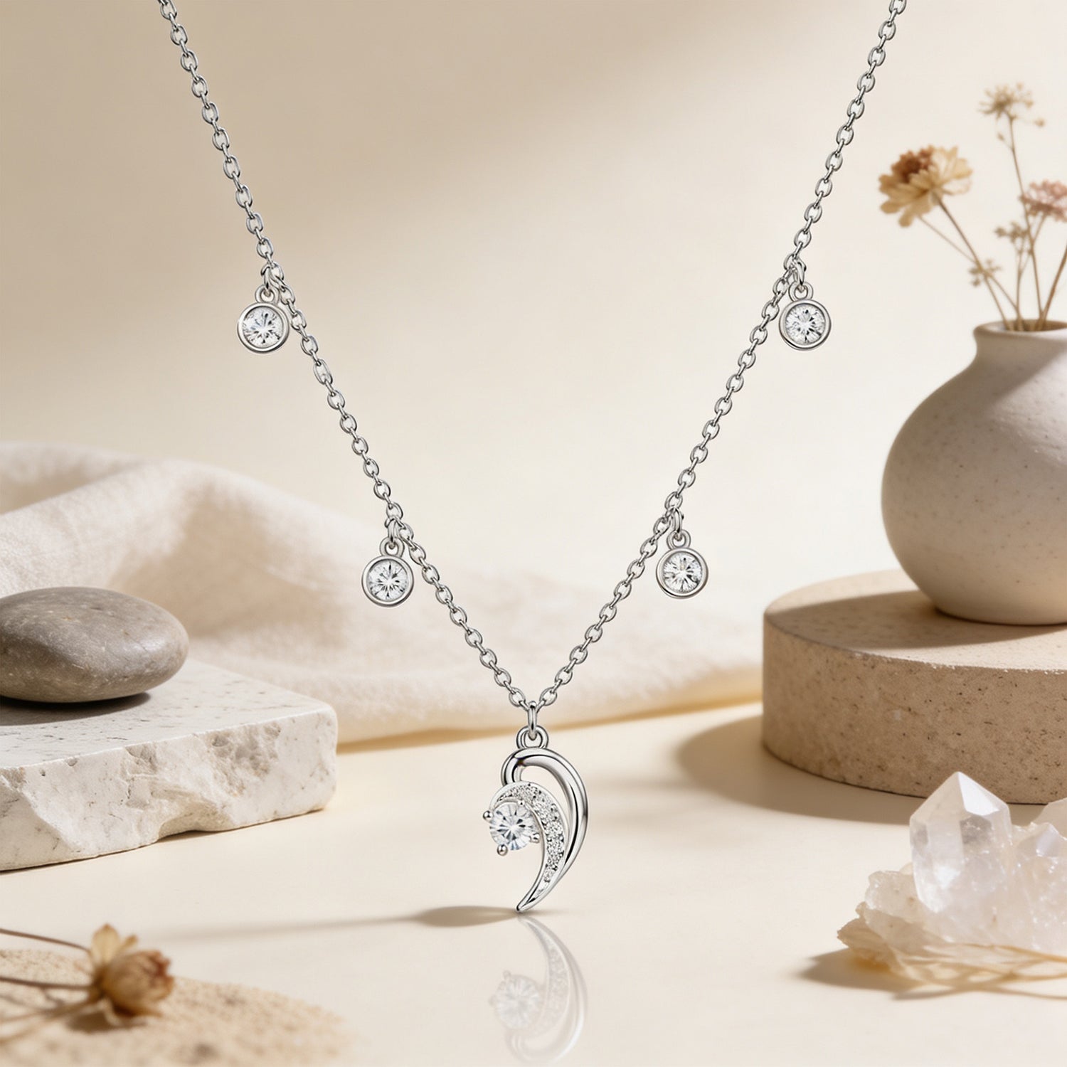 Dainty Moonlight Sparkle 925 Sterling Silver Chain Pendant for Women
